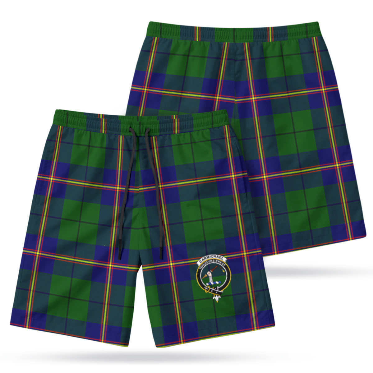 Carmichael Modern Tartan Crest Men's Beach Shorts