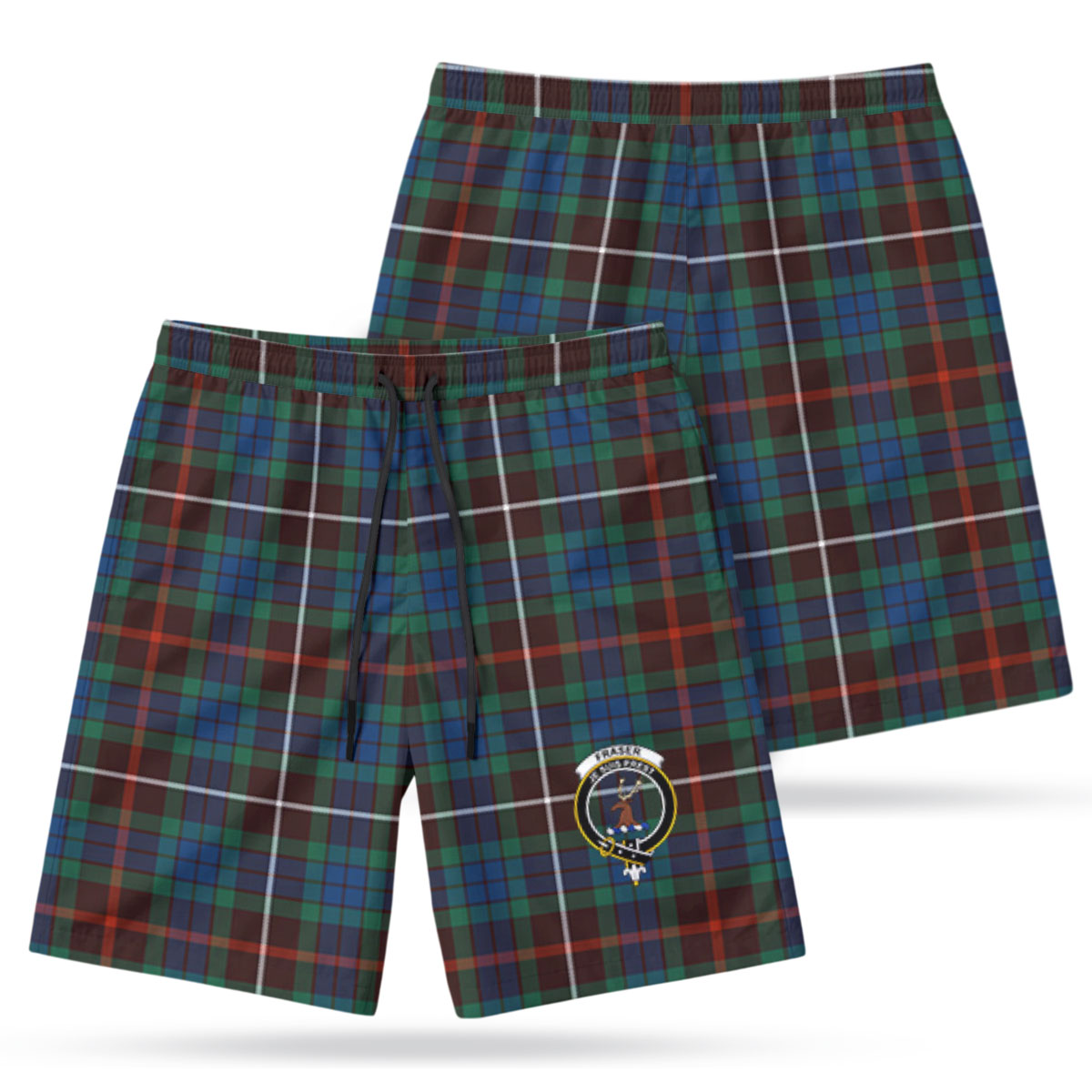 Fraser (of Lovat) Hunting Ancient Tartan Crest Men's Beach Shorts