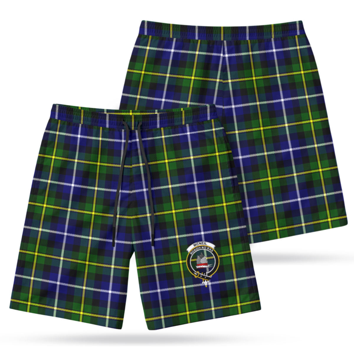 McNeil of Barra Modern Tartan Crest Men's Beach Shorts