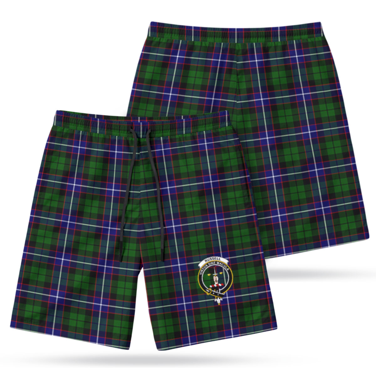 Russell Modern Tartan Crest Men's Beach Shorts
