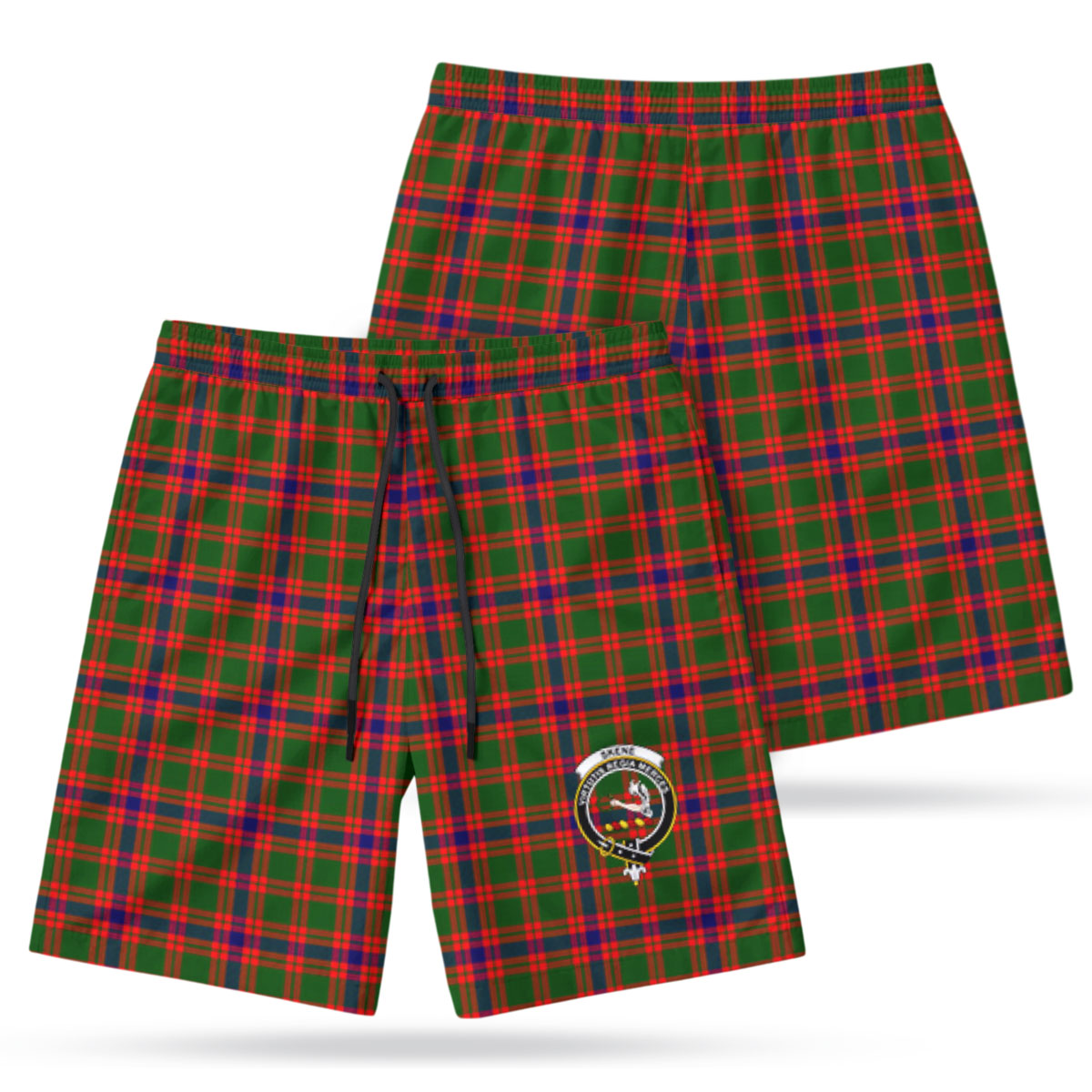 Skene Modern Tartan Crest Men's Beach Shorts