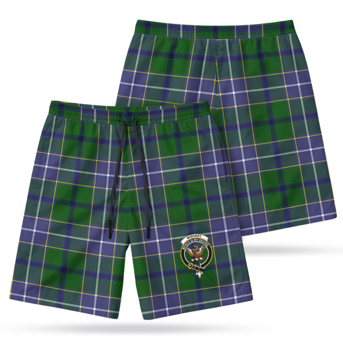 Wishart Hunting Tartan Crest Men's Beach Shorts