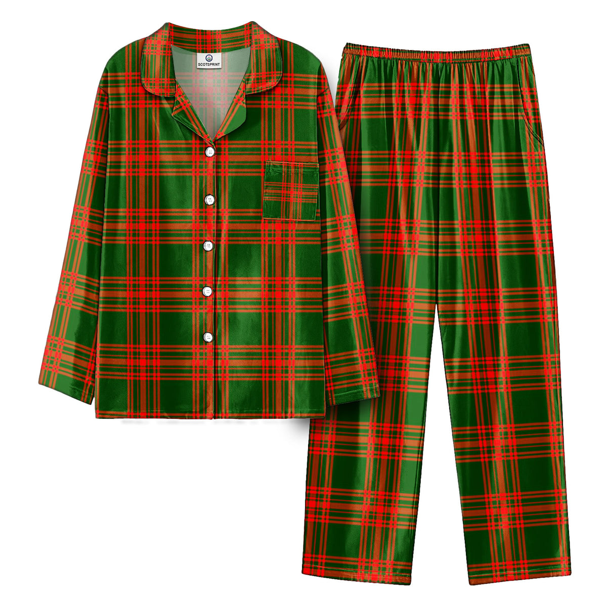 Menzies Green Modern Tartan Pajama Set