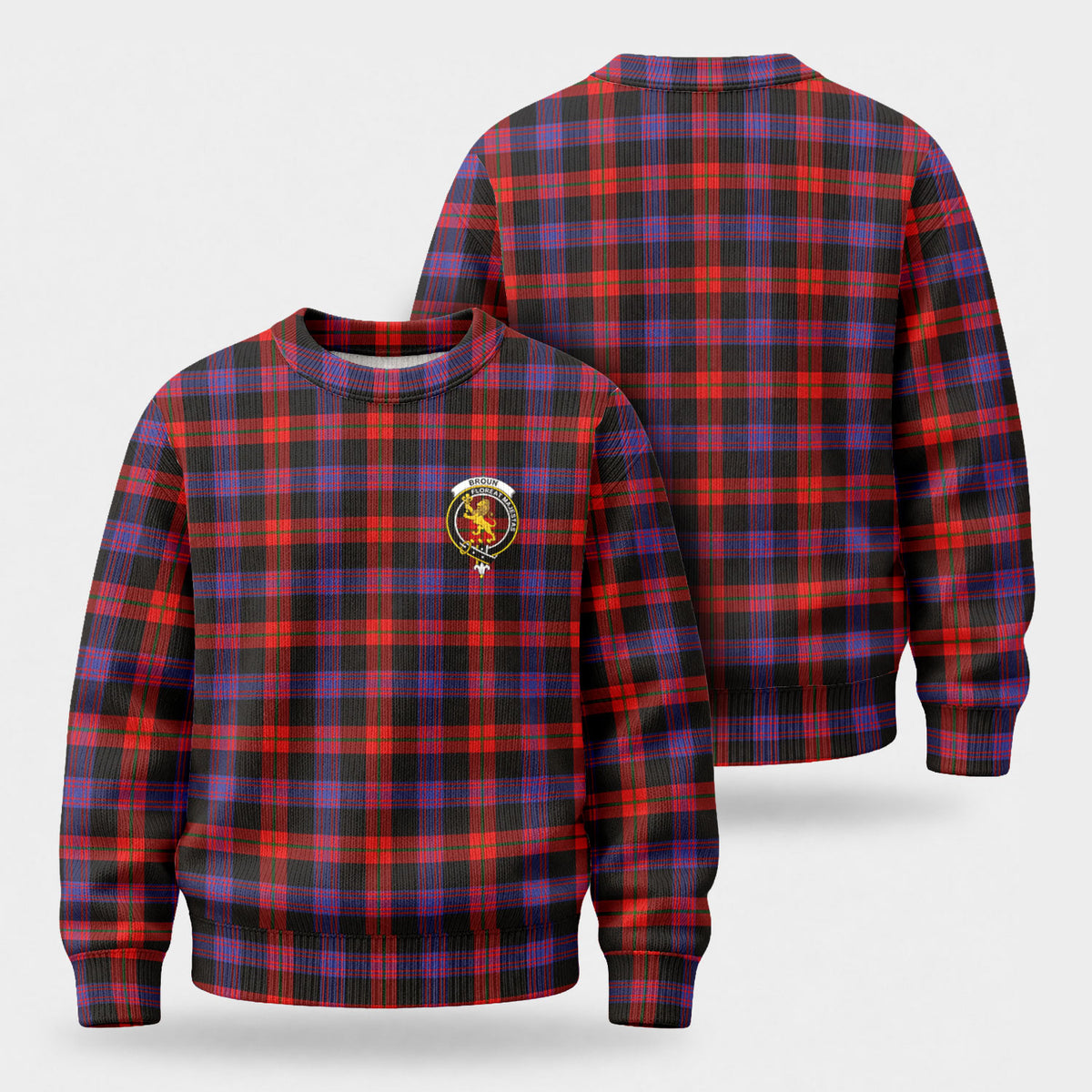 Broun Modern Tartan Crest Sweater
