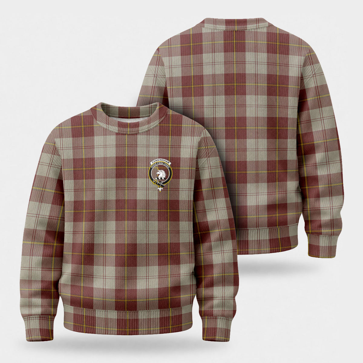 Cunningham Burgundy Dancers Tartan Crest Sweater