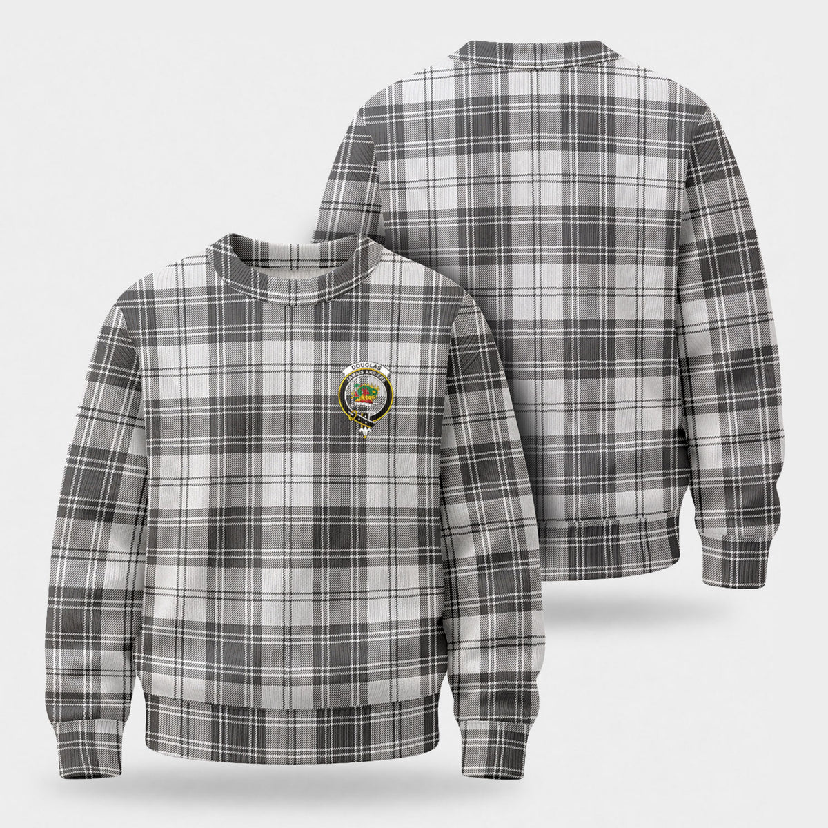 Douglas Grey Modern Tartan Crest Sweater