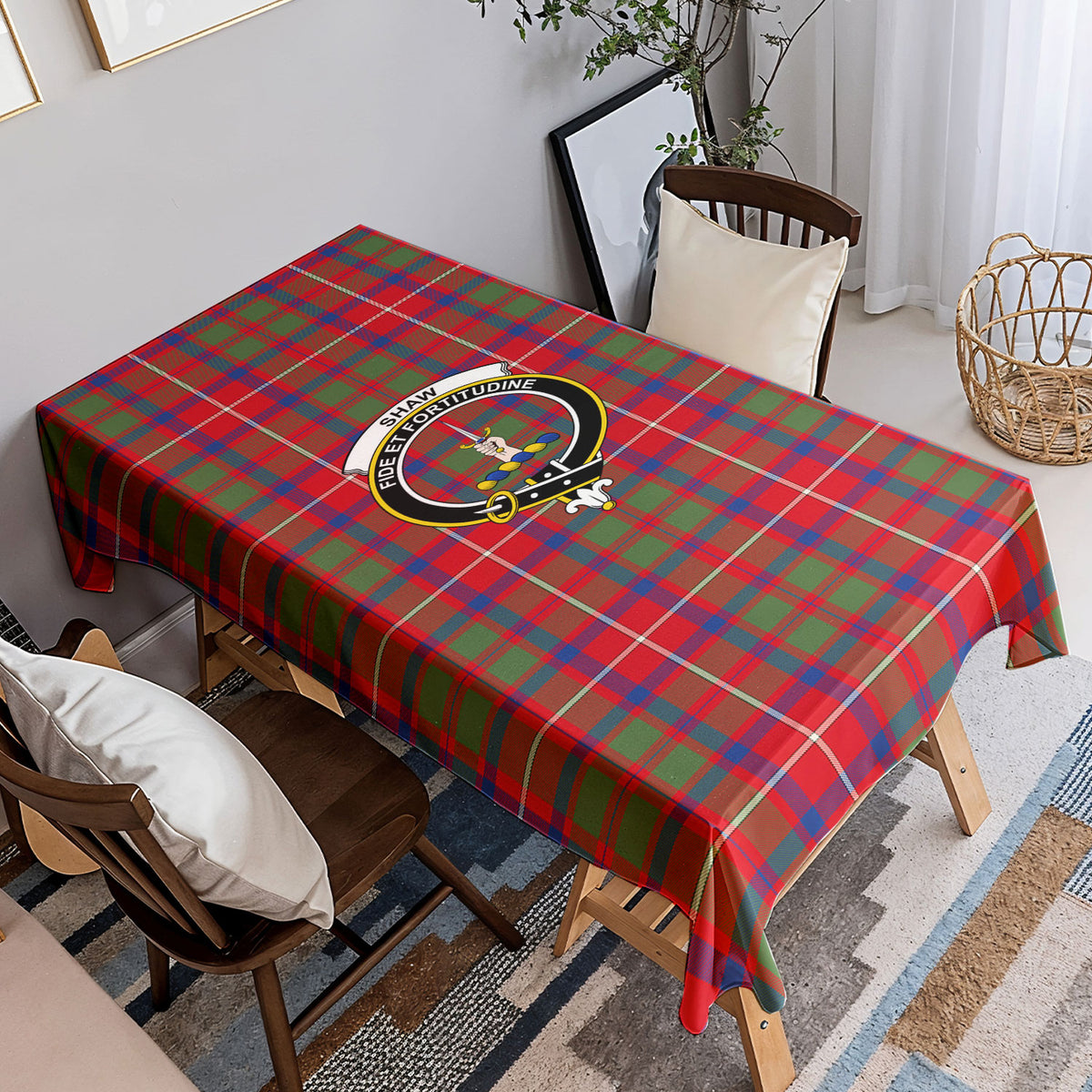 Shaw Red Modern Tartan Crest Tablecloth