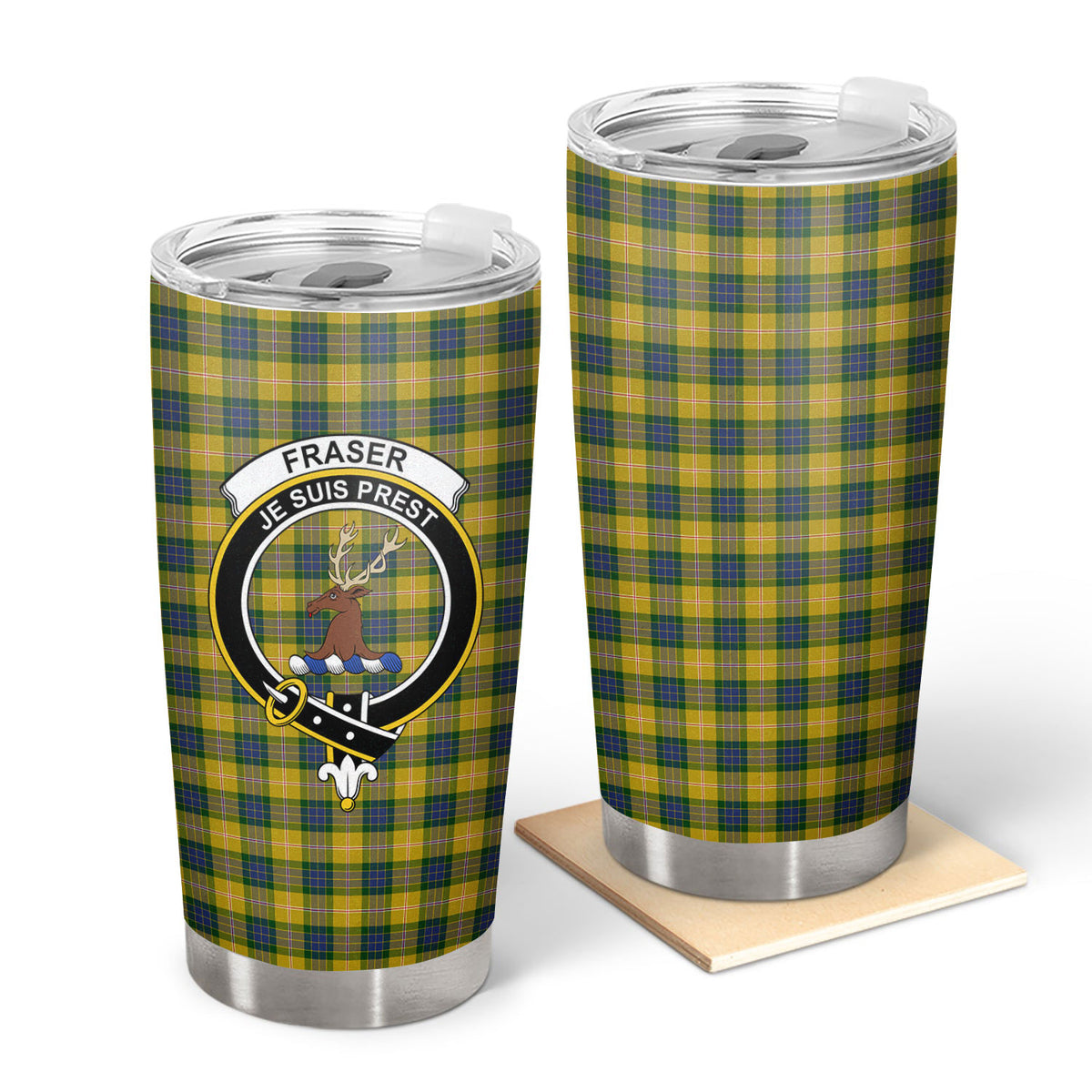 Fraser (of Lovat) Yellow Tartan Crest Tumbler