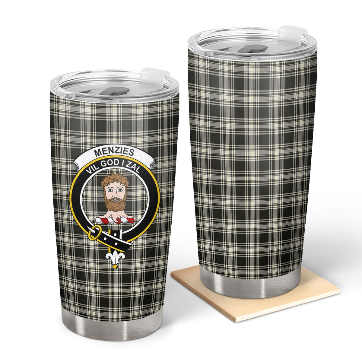 Menzies Black _ White Ancient Tartan Crest Tumbler