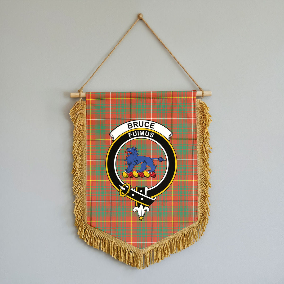 Bruce Ancient Tartan Crest Wall Hanging Banner - Wood Pole