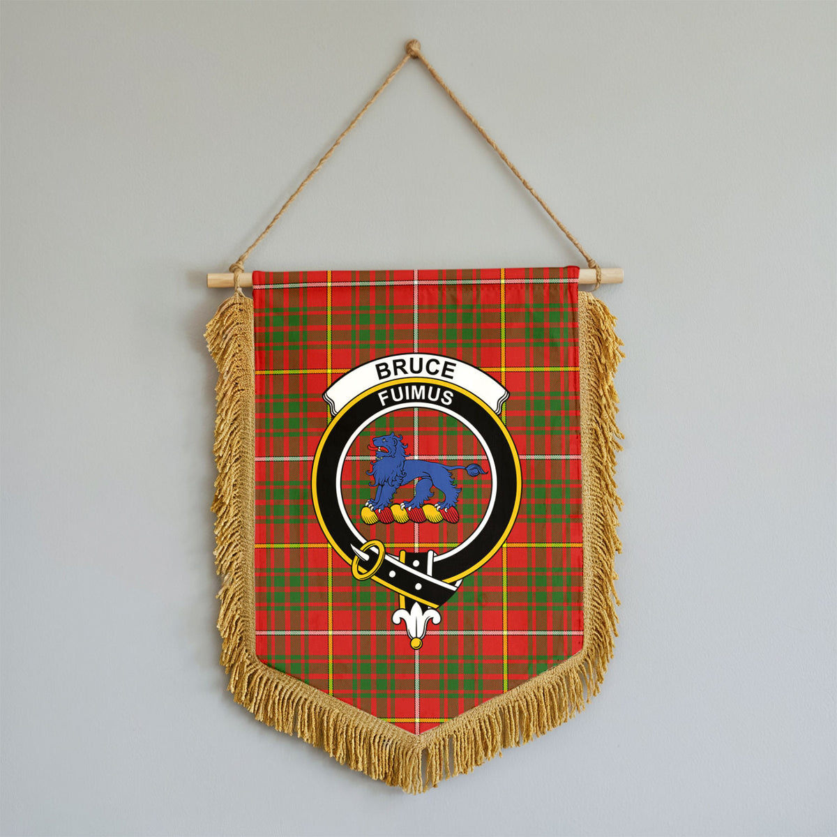 Bruce Modern Tartan Crest Wall Hanging Banner - Wood Pole