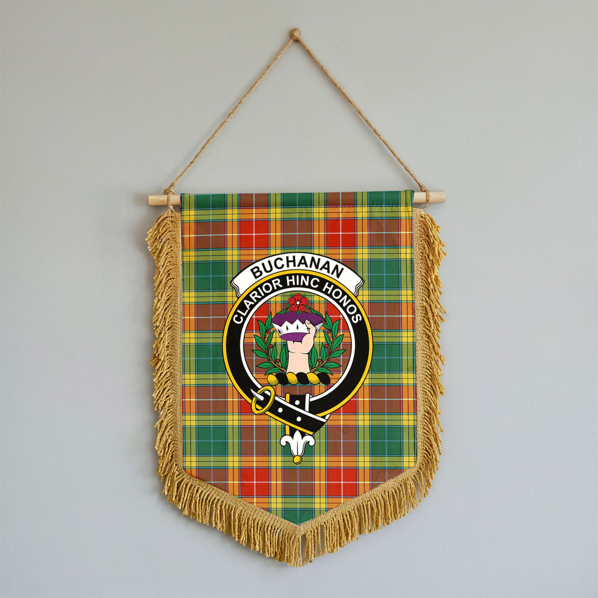 Buchanan Old Sett Tartan Crest Wall Hanging Banner - Wood Pole