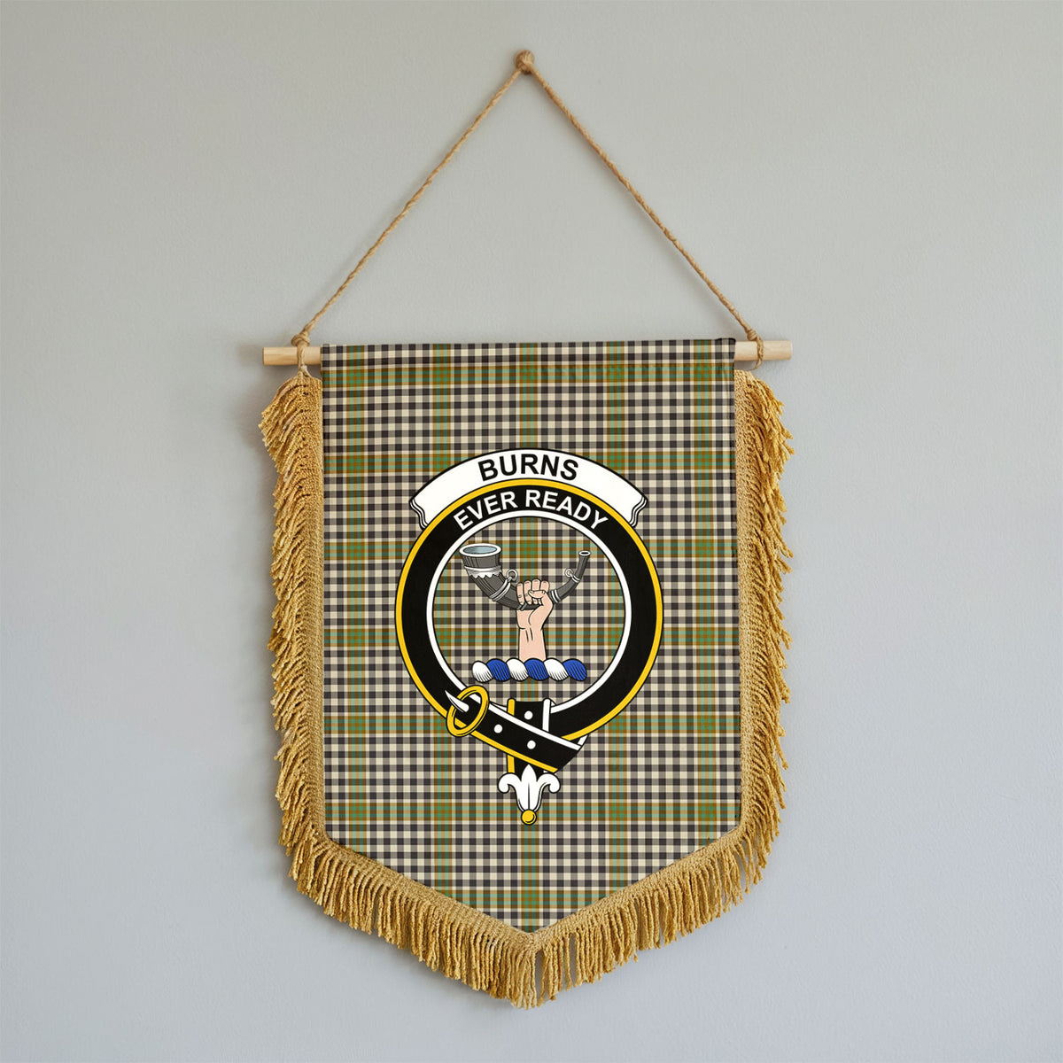Burns Check Tartan Crest Wall Hanging Banner - Wood Pole