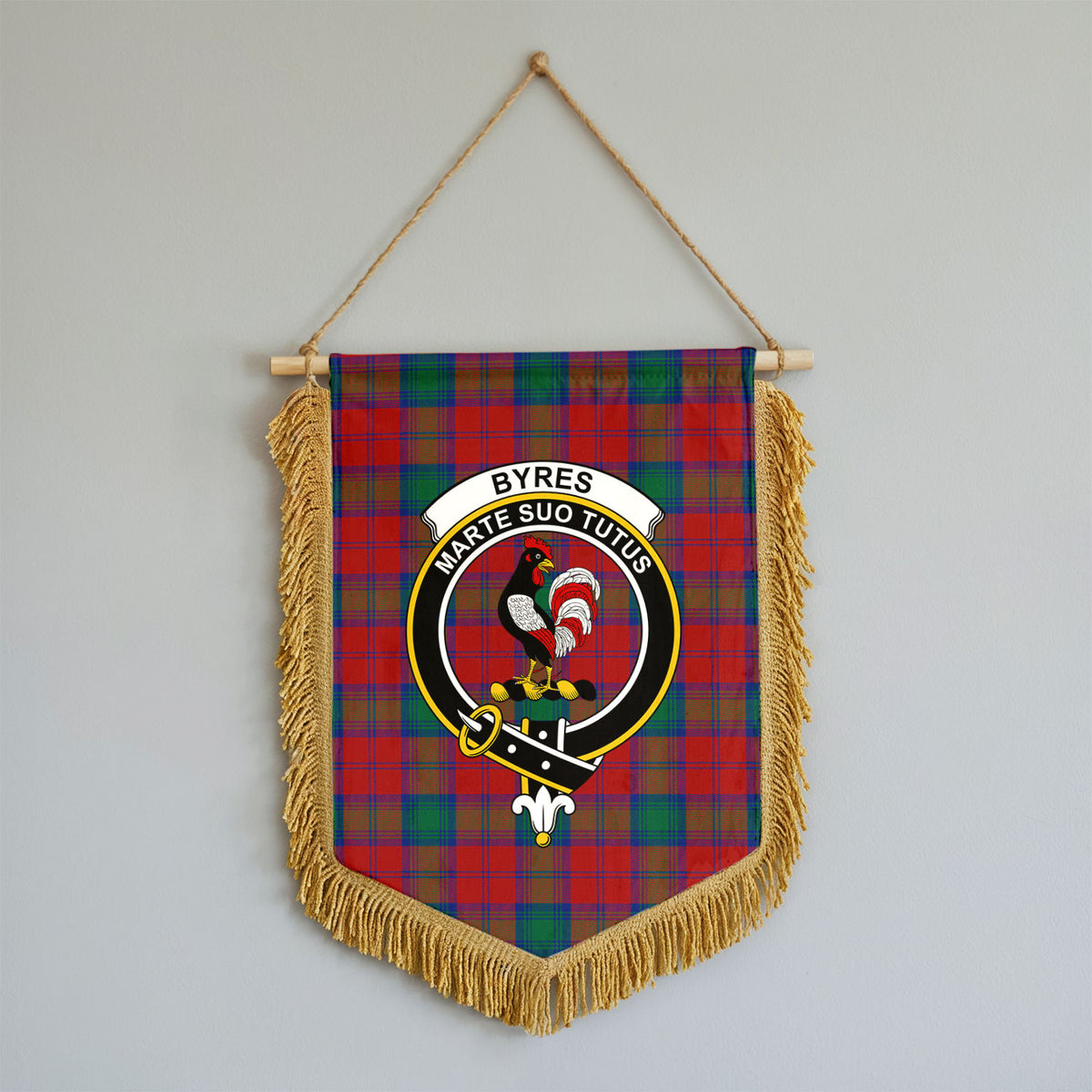 Byres Tartan Crest Wall Hanging Banner - Wood Pole