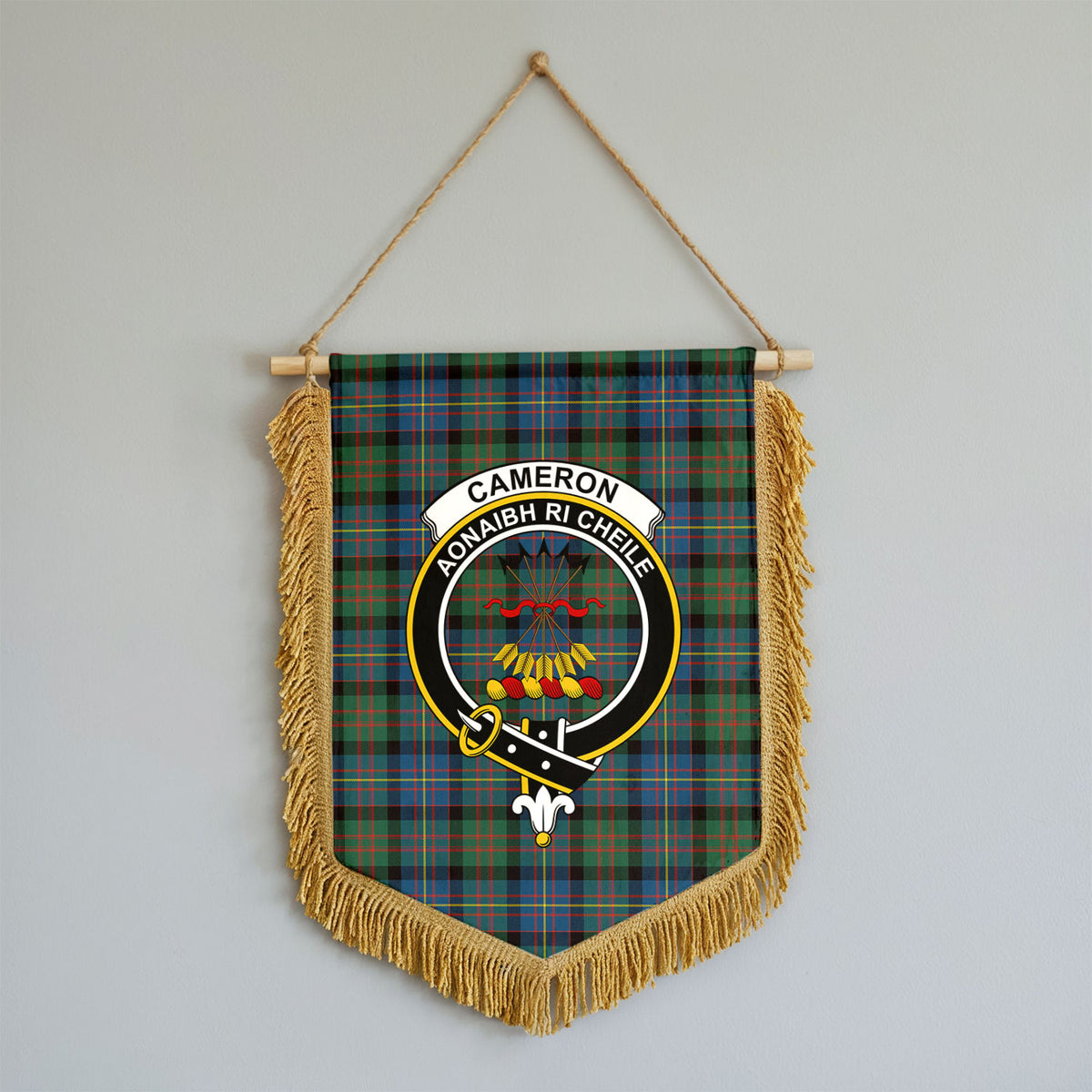 Cameron of Erracht Ancient Tartan Crest Wall Hanging Banner - Wood Pole
