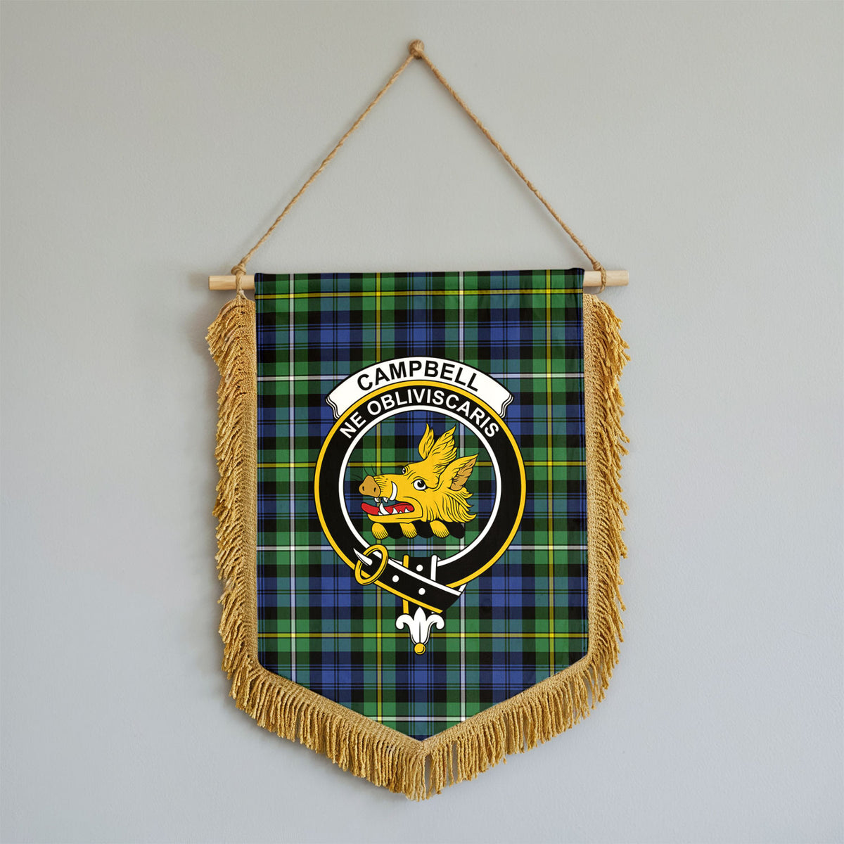 Campbell Argyll Ancient Tartan Crest Wall Hanging Banner - Wood Pole