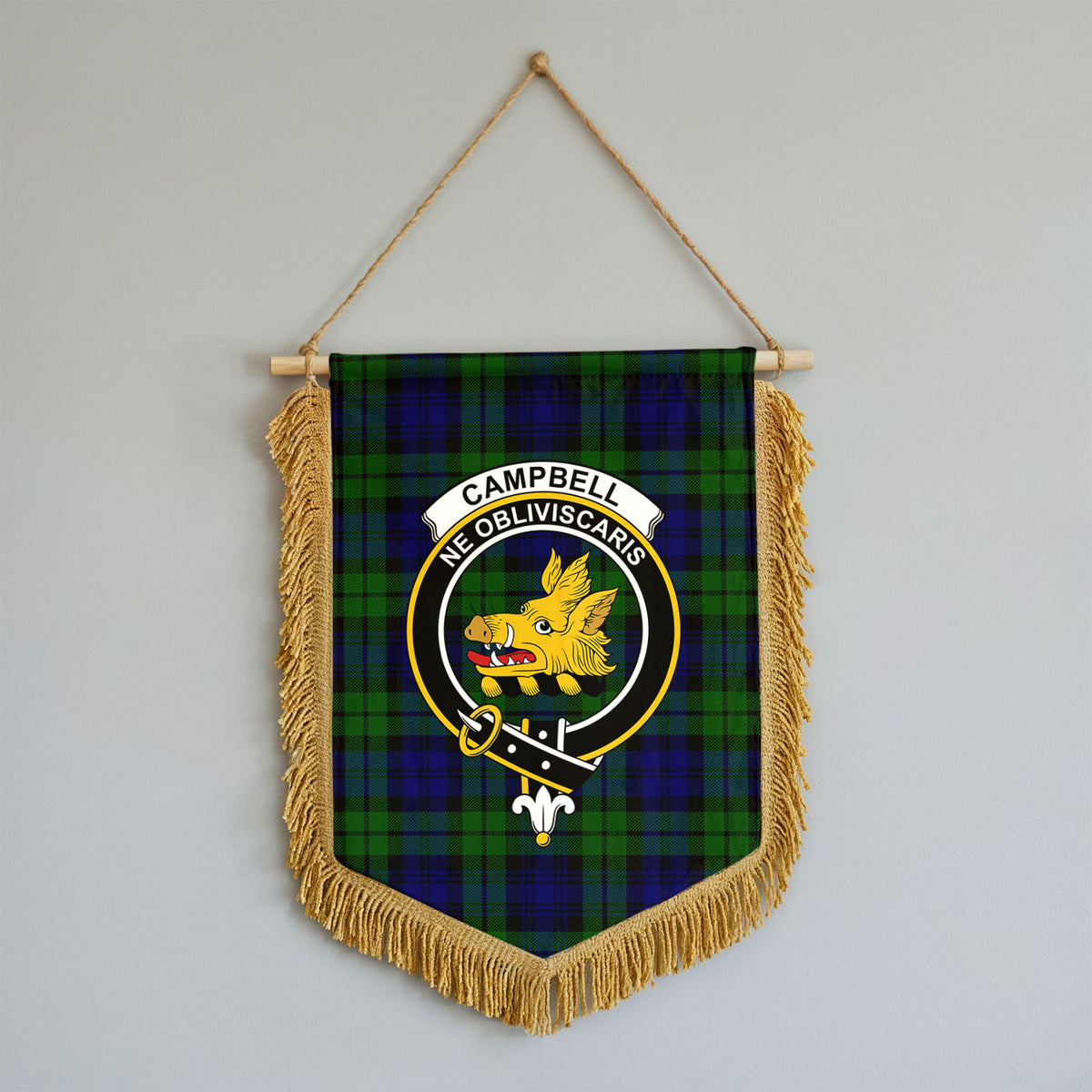 Campbell Modern Tartan Crest Wall Hanging Banner - Wood Pole