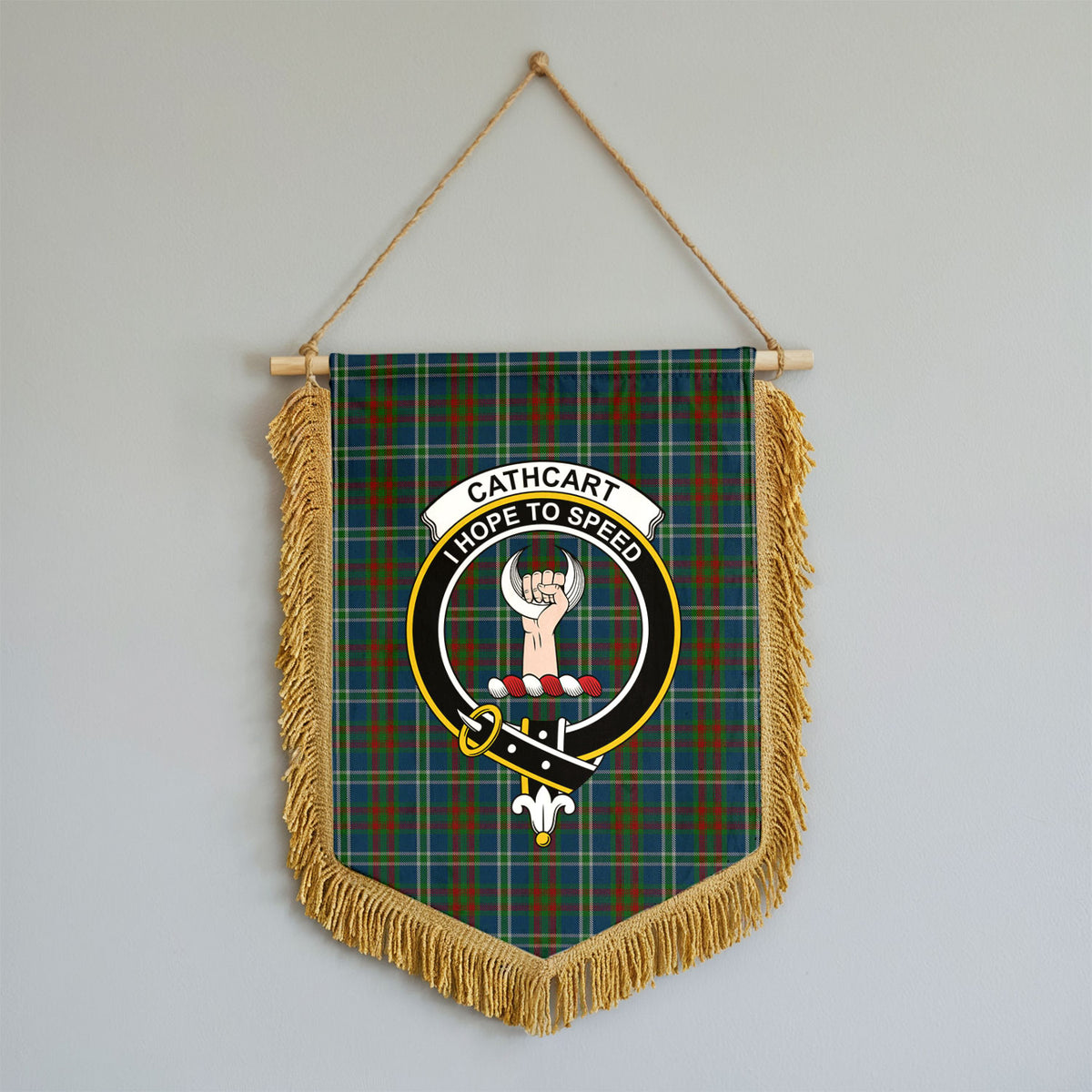 Cathcart Tartan Crest Wall Hanging Banner - Wood Pole