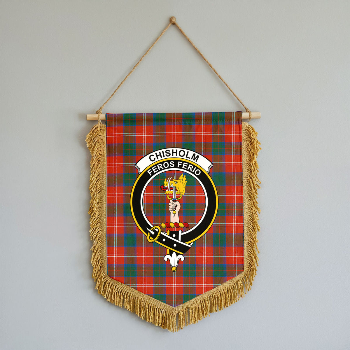 Chisholm Ancient Tartan Crest Wall Hanging Banner - Wood Pole