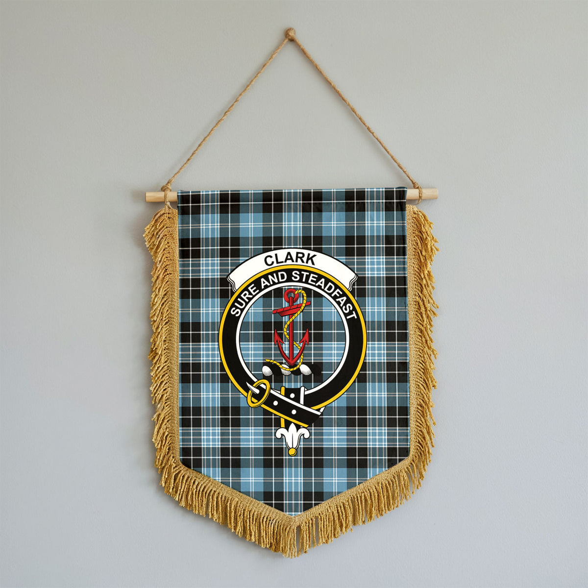 Clark Ancient Tartan Crest Wall Hanging Banner - Wood Pole
