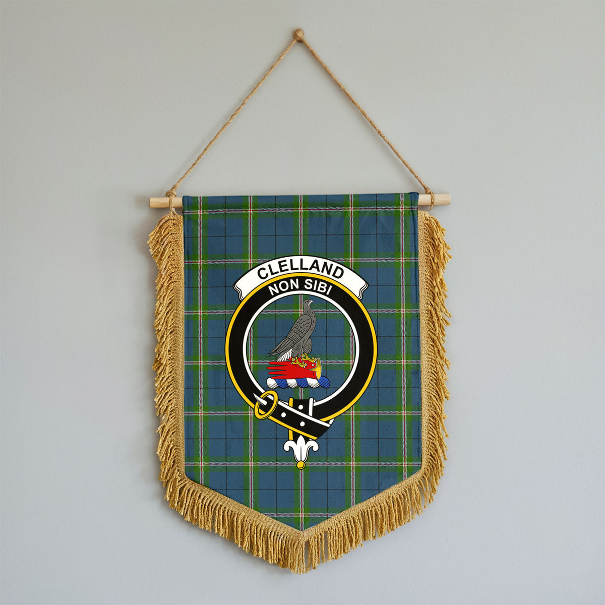 Clelland Tartan Crest Wall Hanging Banner - Wood Pole