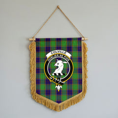 Colville Tartan Crest Wall Hanging Banner - Wood Pole