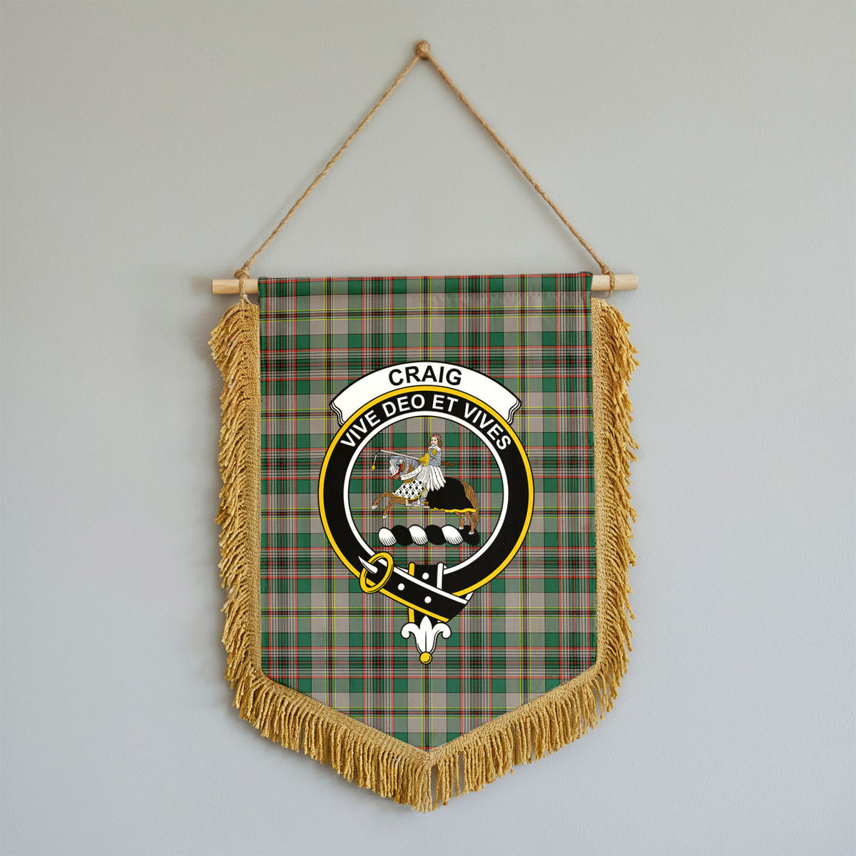 Craig Ancient Tartan Crest Wall Hanging Banner - Wood Pole
