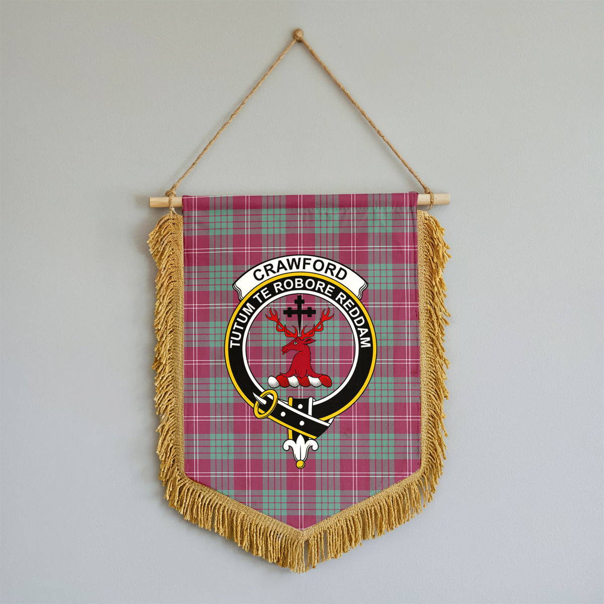 Crawford Ancient Tartan Crest Wall Hanging Banner - Wood Pole