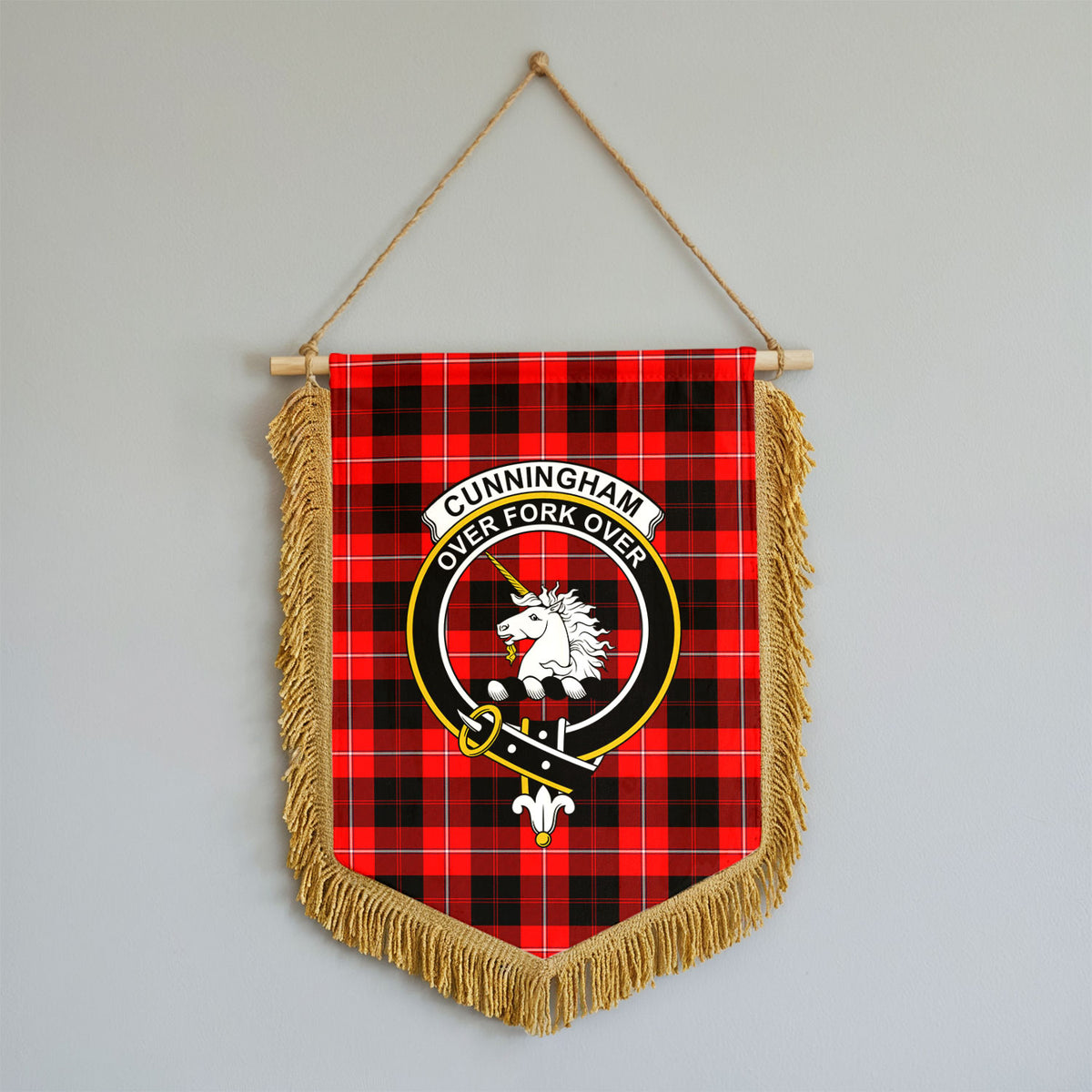 Cunningham Modern Tartan Crest Wall Hanging Banner - Wood Pole