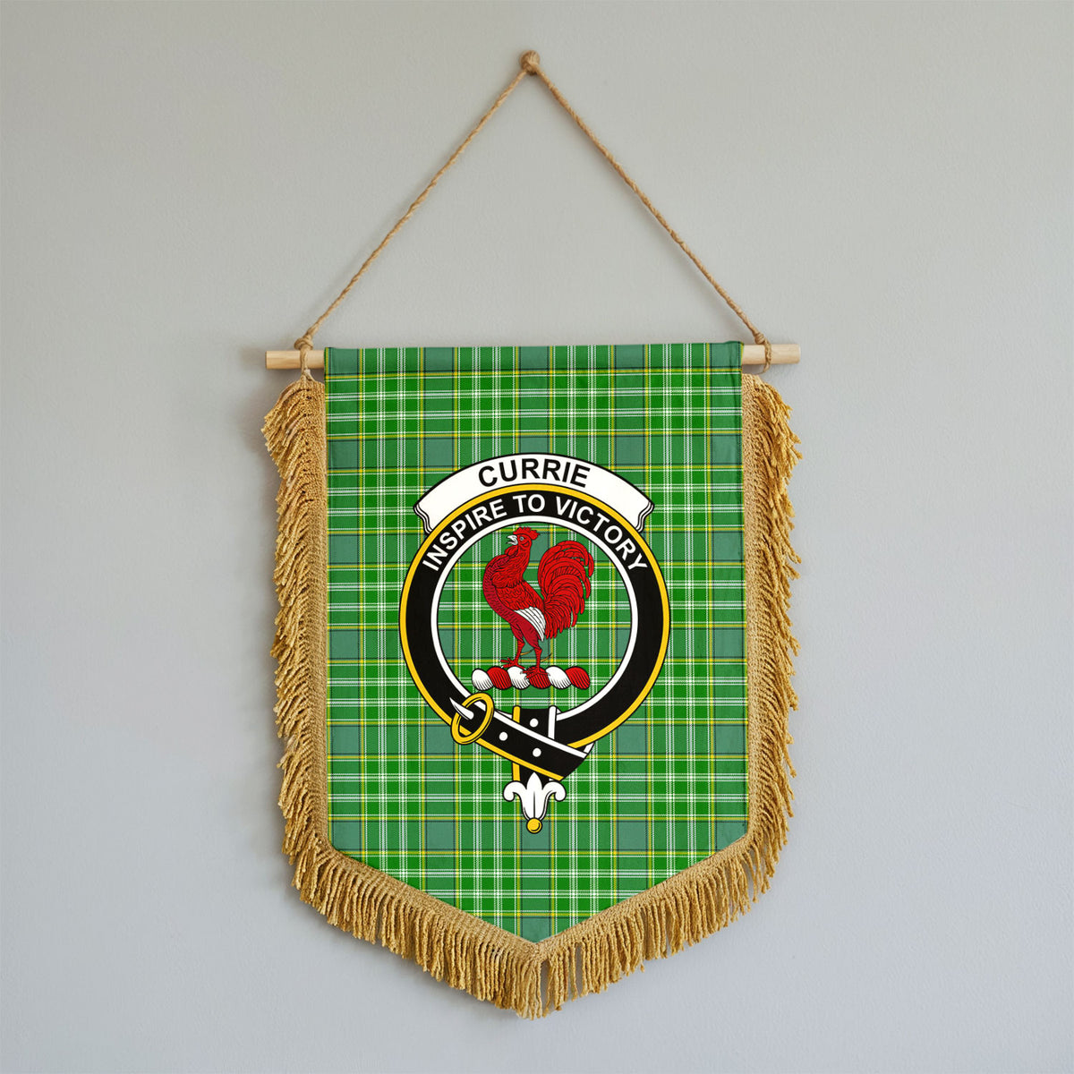 Currie Tartan Crest Wall Hanging Banner - Wood Pole
