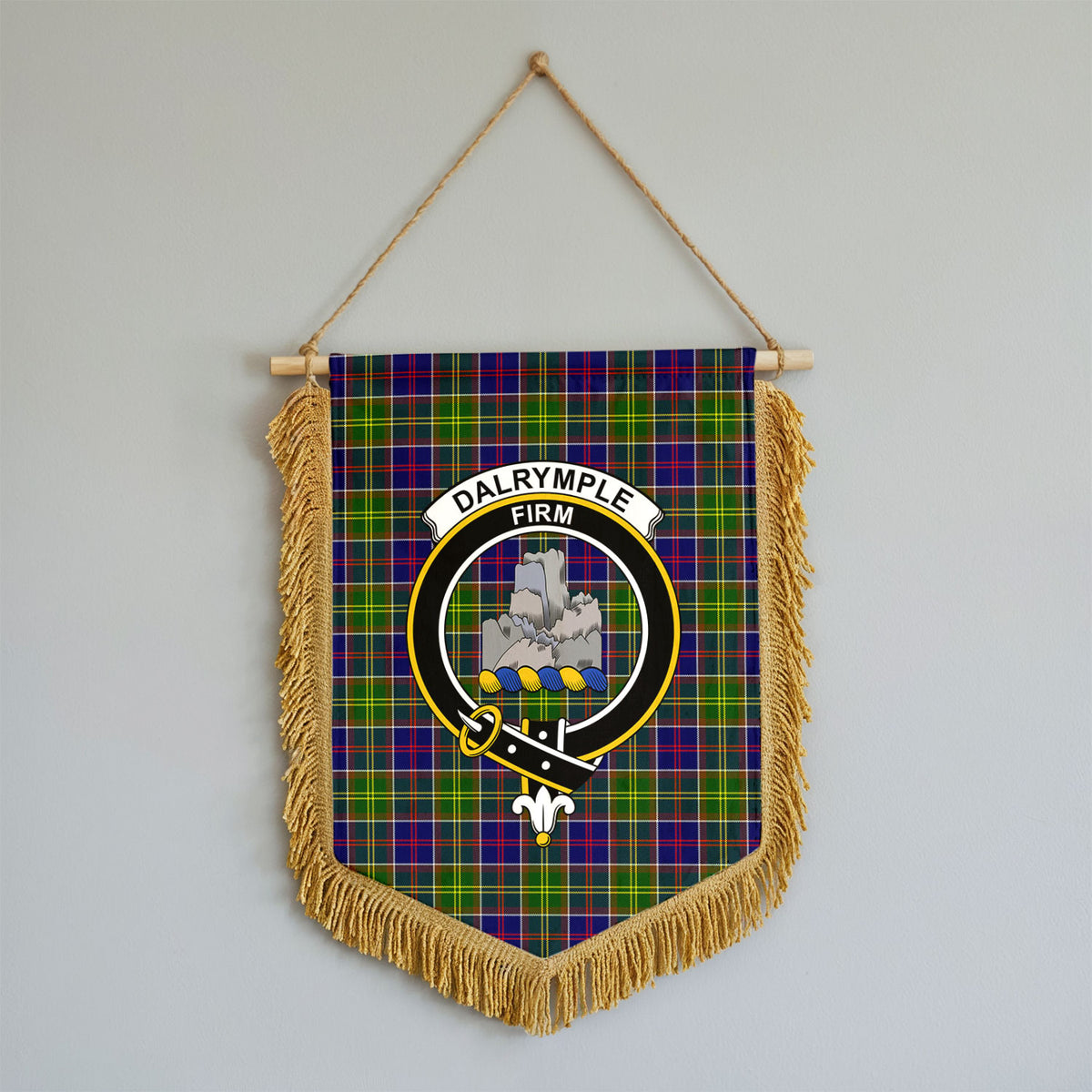 Dalrymple Tartan Crest Wall Hanging Banner - Wood Pole