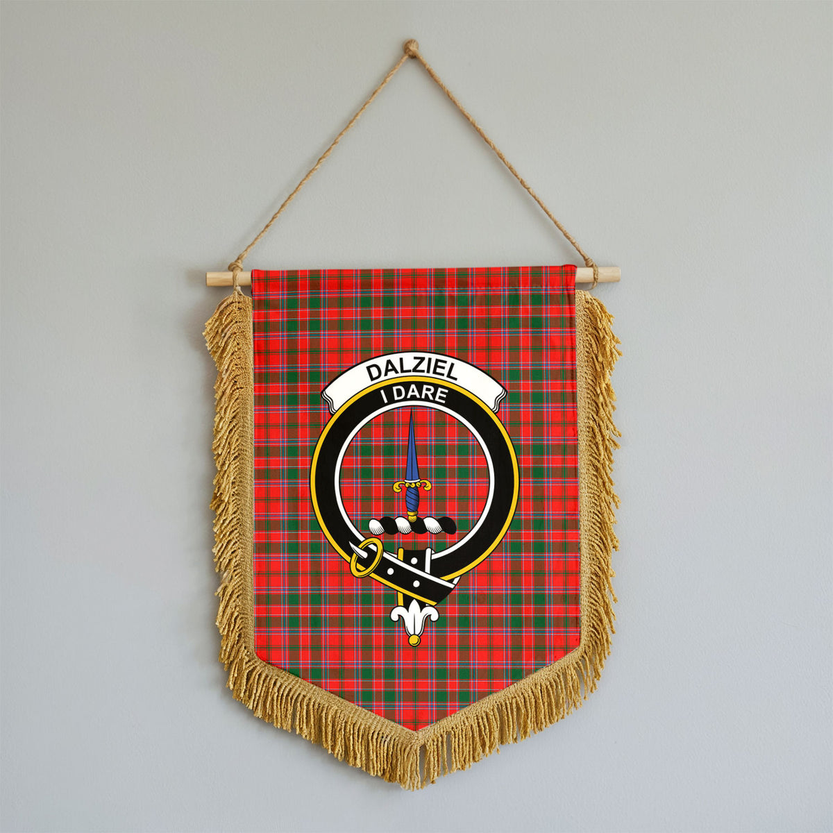 Dalziel Modern Tartan Crest Wall Hanging Banner - Wood Pole