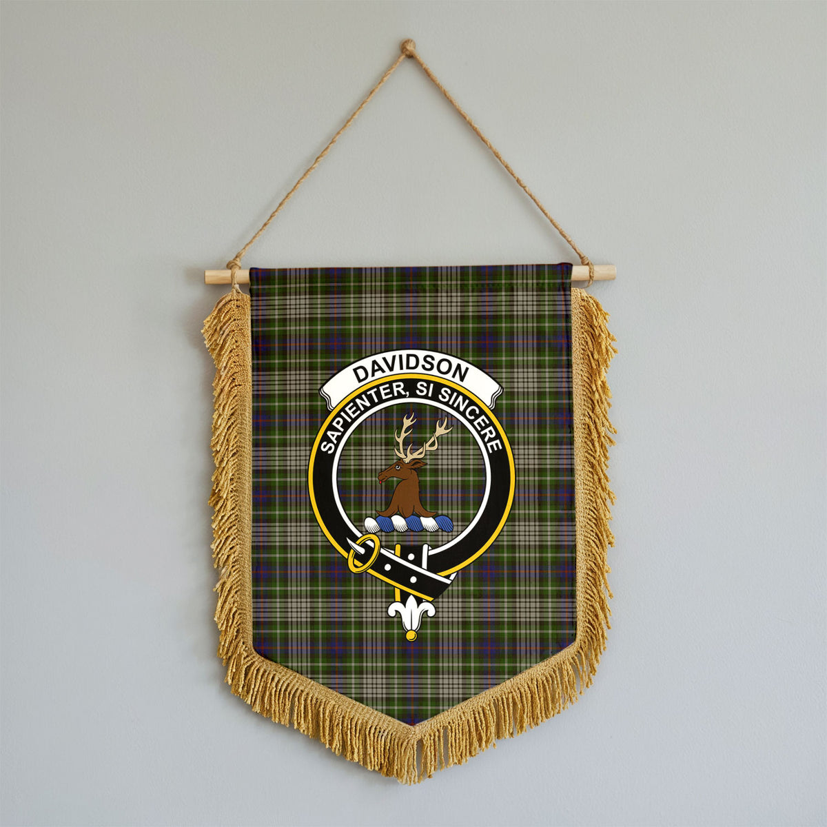 Davidson Tulloch Dress Tartan Crest Wall Hanging Banner - Wood Pole