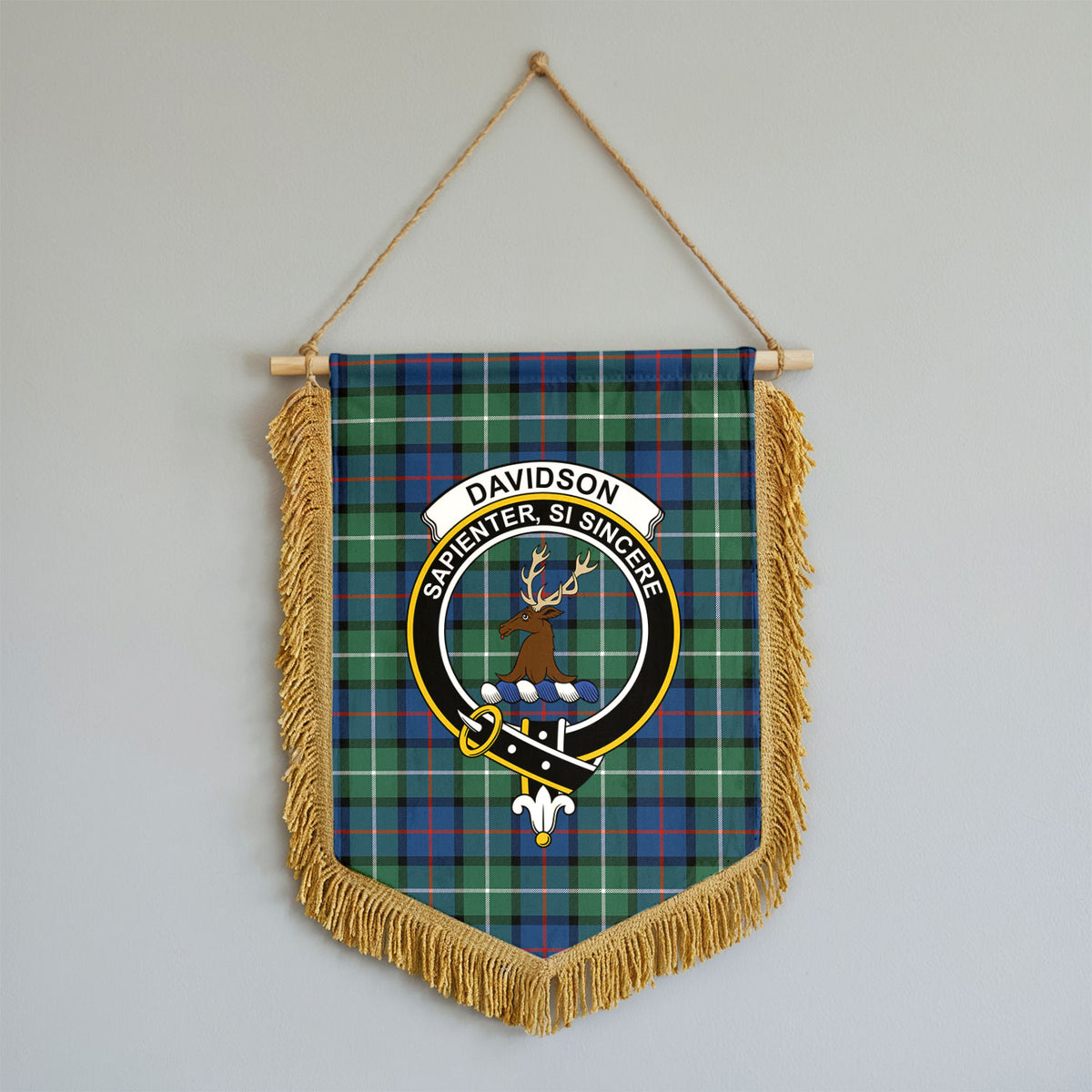 Davidson of Tulloch Tartan Crest Wall Hanging Banner - Wood Pole