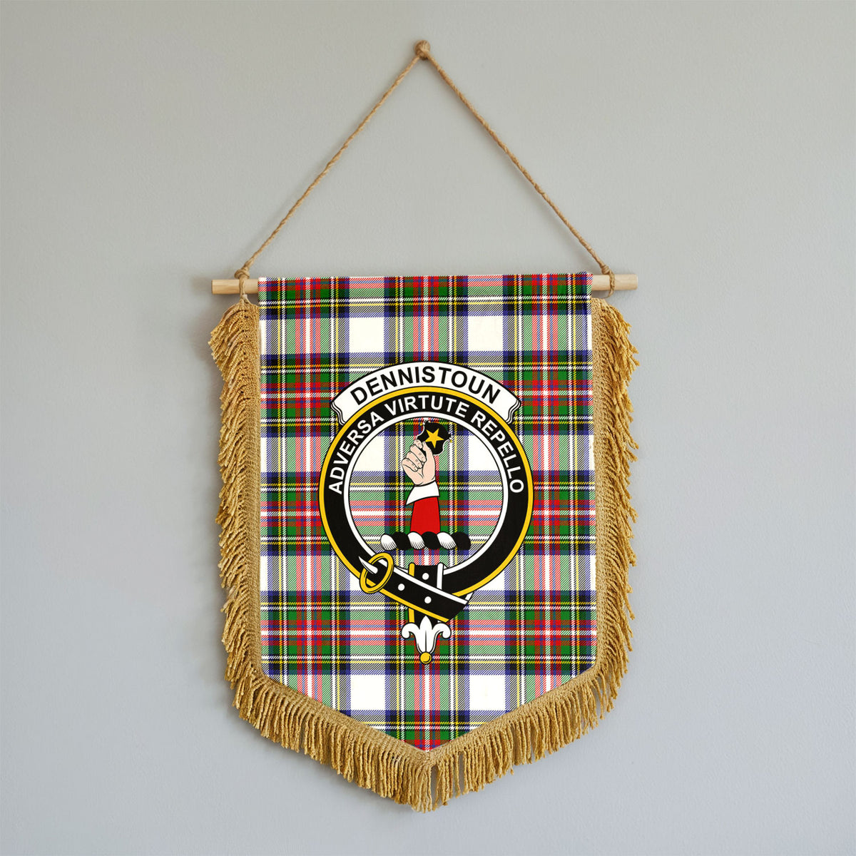 Dennistoun Tartan Crest Wall Hanging Banner - Wood Pole