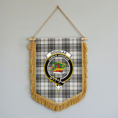 Douglas Grey Modern Tartan Crest Wall Hanging Banner - Wood Pole