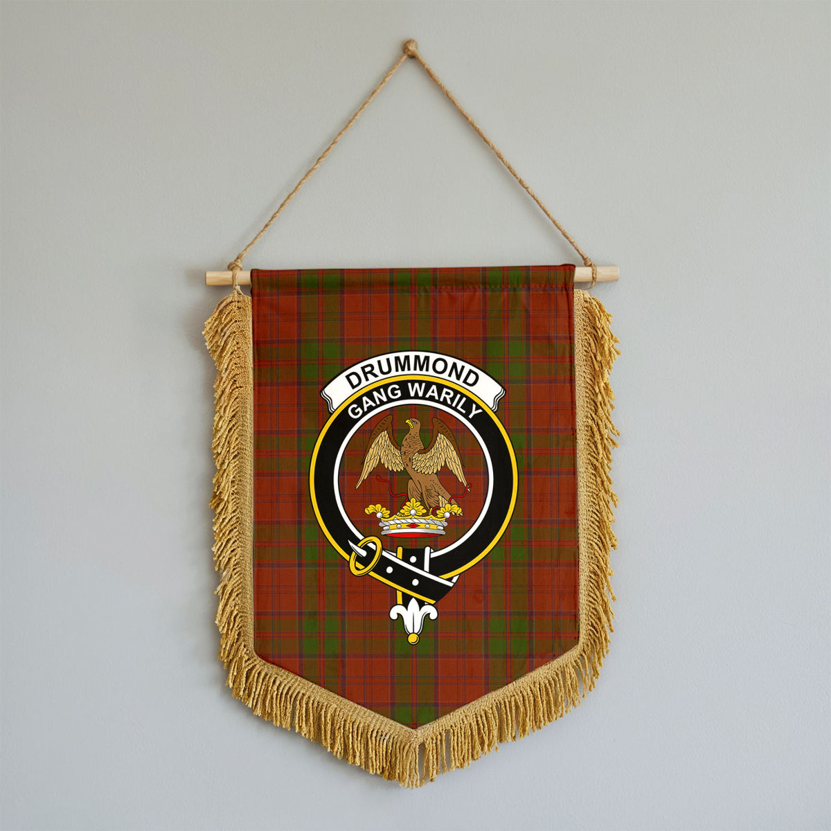 Drummond Clan Tartan Crest Wall Hanging Banner - Wood Pole