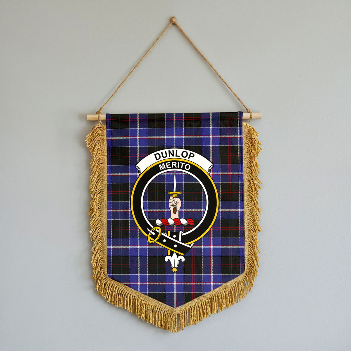 Dunlop Modern Tartan Crest Wall Hanging Banner - Wood Pole