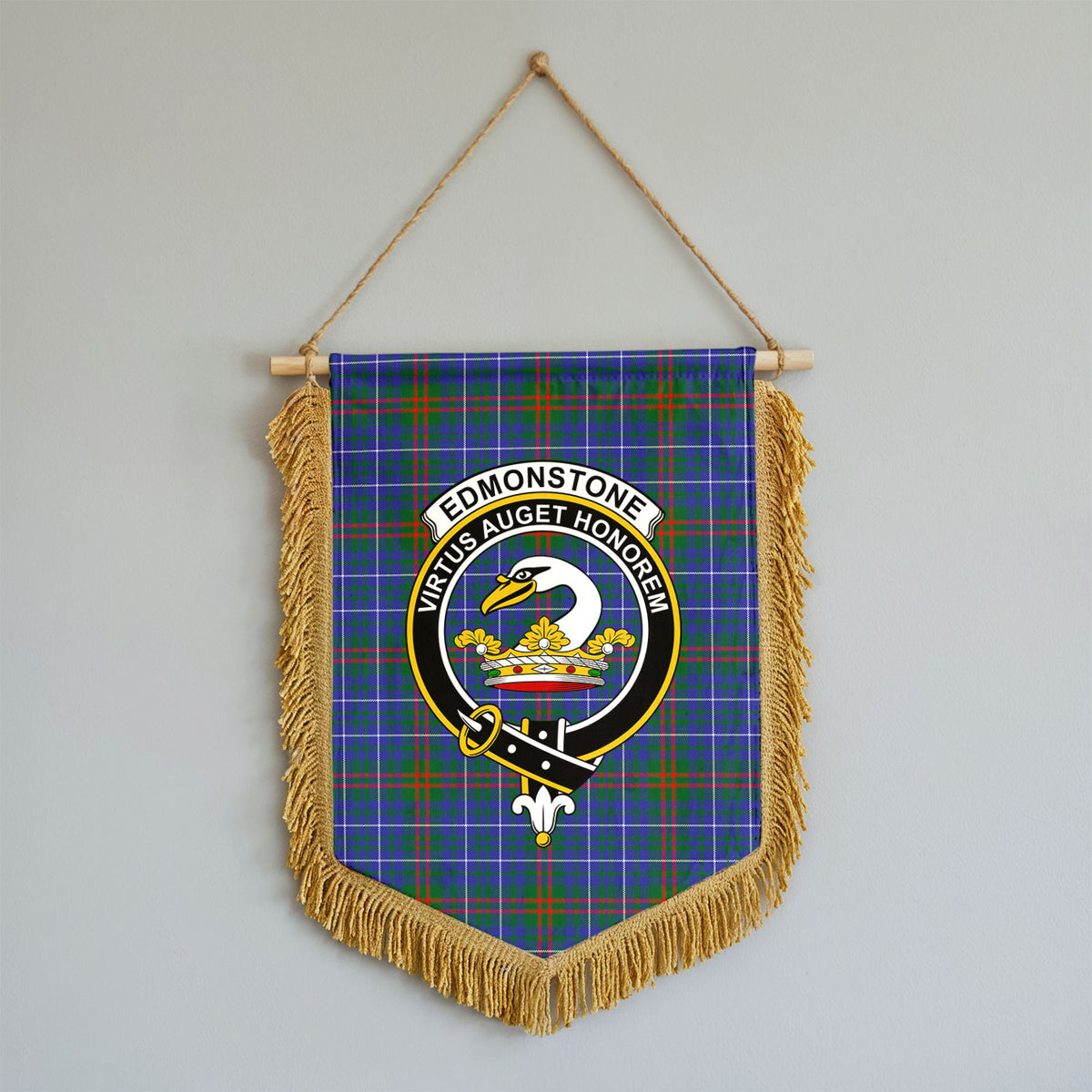 Edmonstone Tartan Crest Wall Hanging Banner - Wood Pole