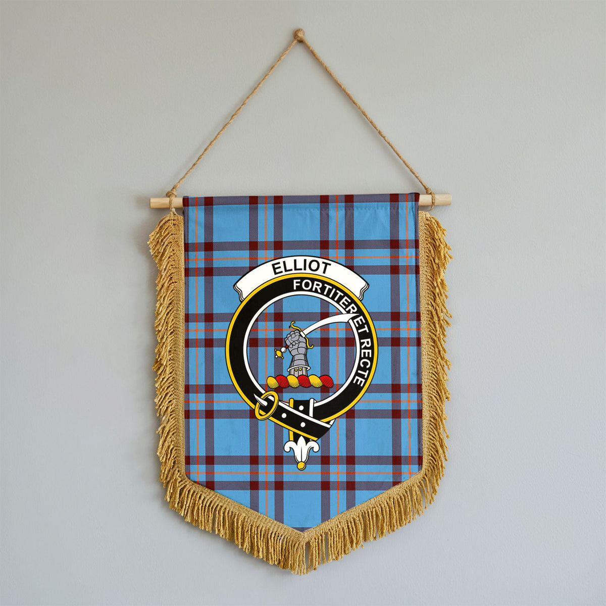 Elliot Ancient Tartan Crest Wall Hanging Banner - Wood Pole