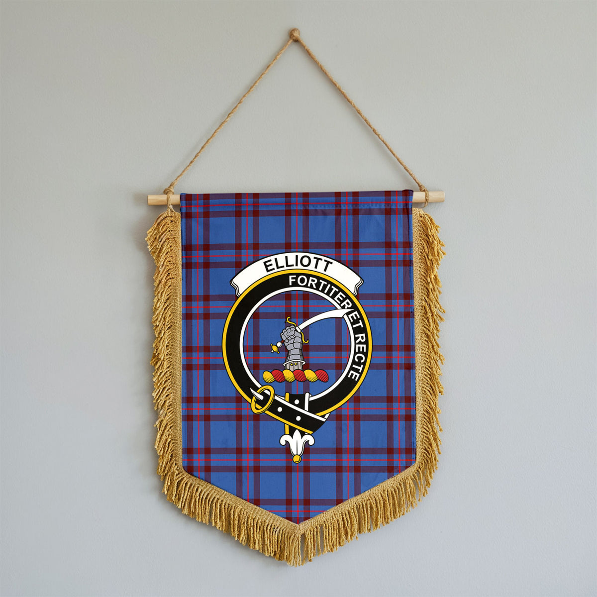 Elliott Modern Tartan Crest Wall Hanging Banner - Wood Pole