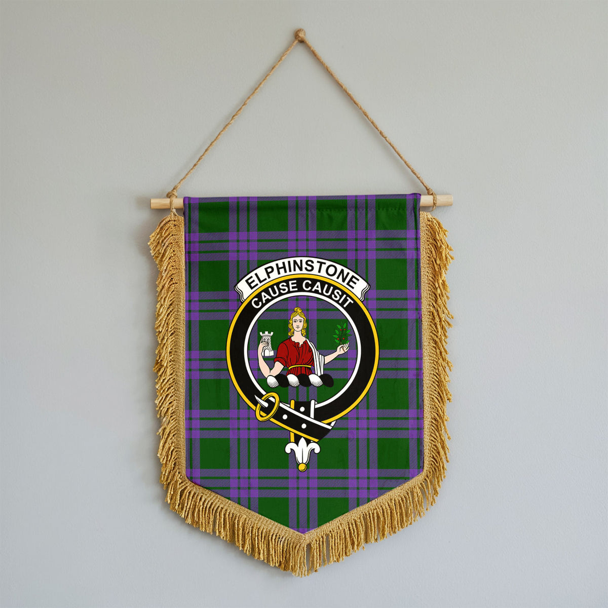 Elphinstone Tartan Crest Wall Hanging Banner - Wood Pole