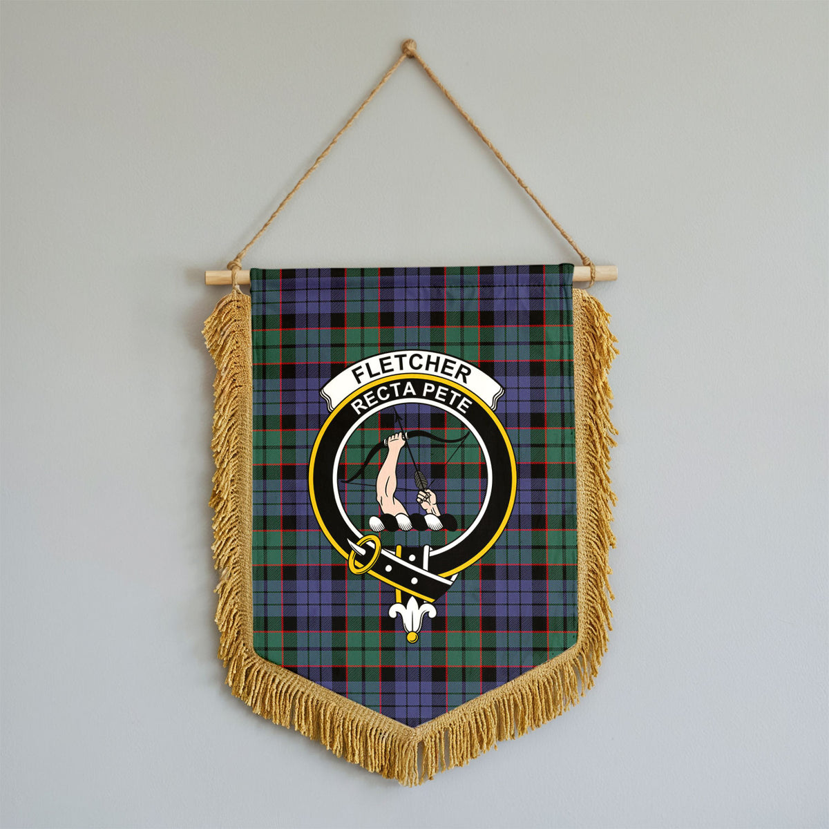 Fletcher Modern Tartan Crest Wall Hanging Banner - Wood Pole