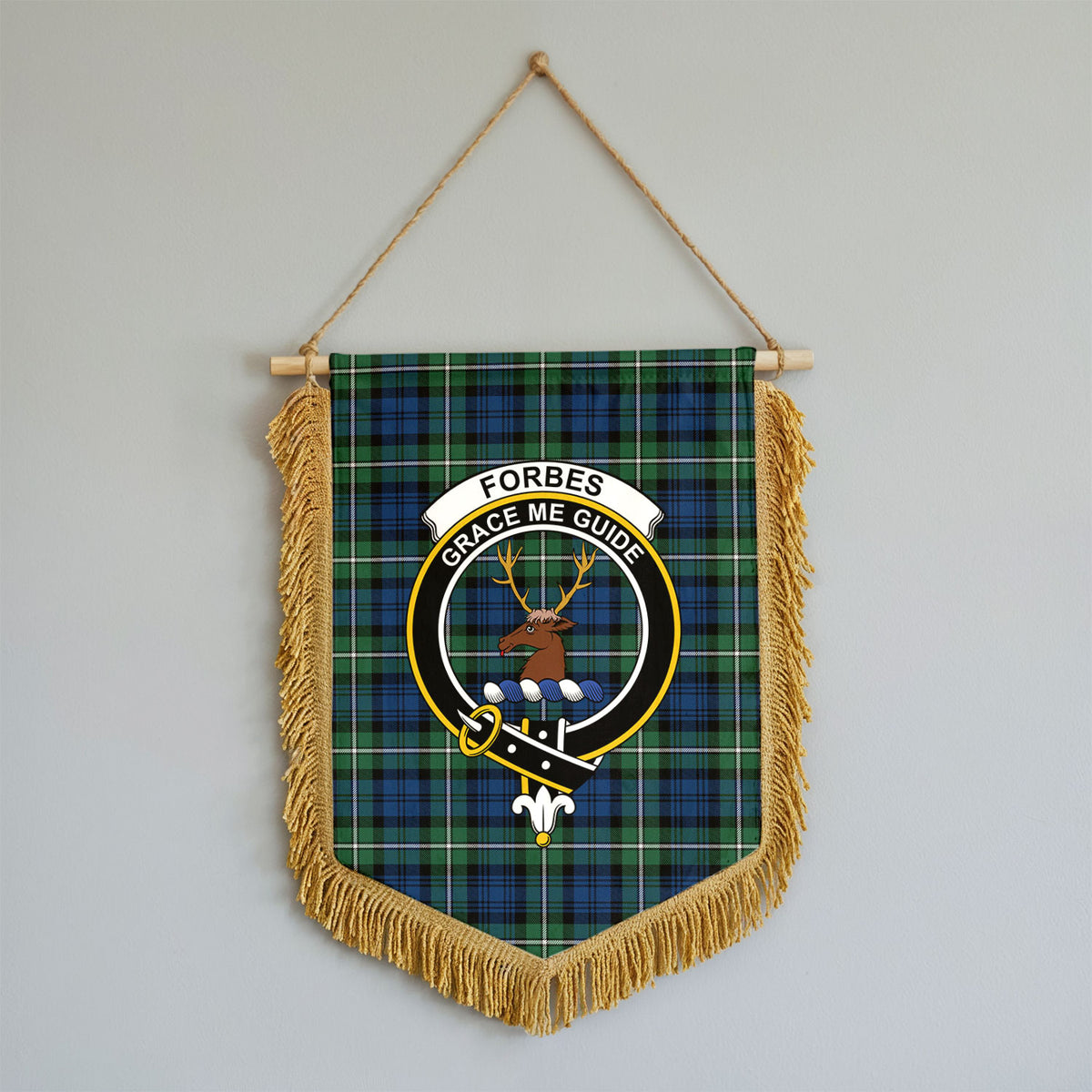 Forbes Ancient Tartan Crest Wall Hanging Banner - Wood Pole