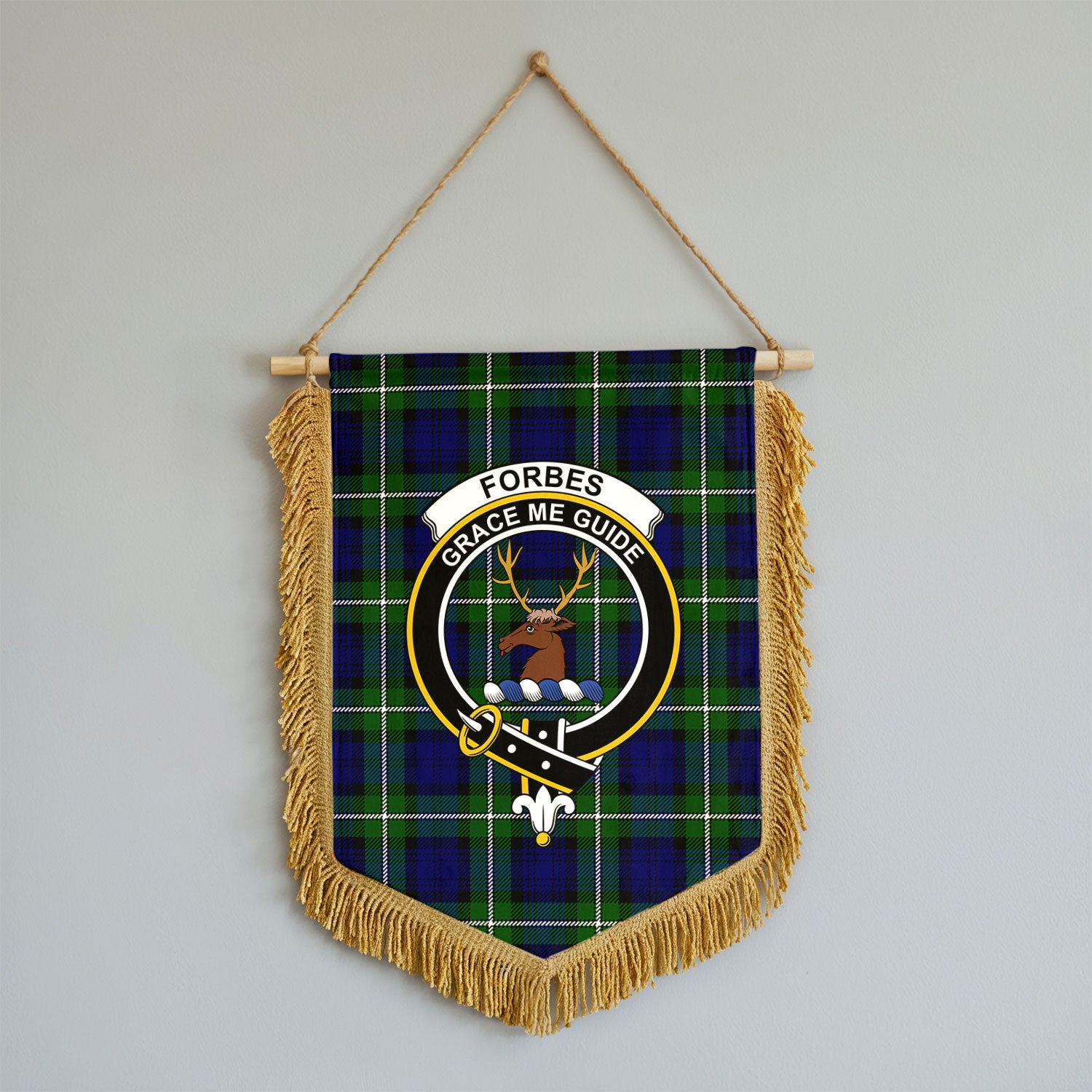 Forbes Modern Tartan Crest Wall Hanging Banner - Wood Pole