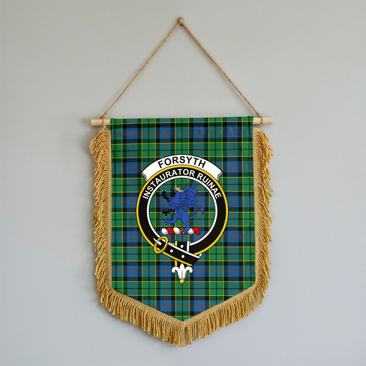 Forsyth Ancient Tartan Crest Wall Hanging Banner - Wood Pole