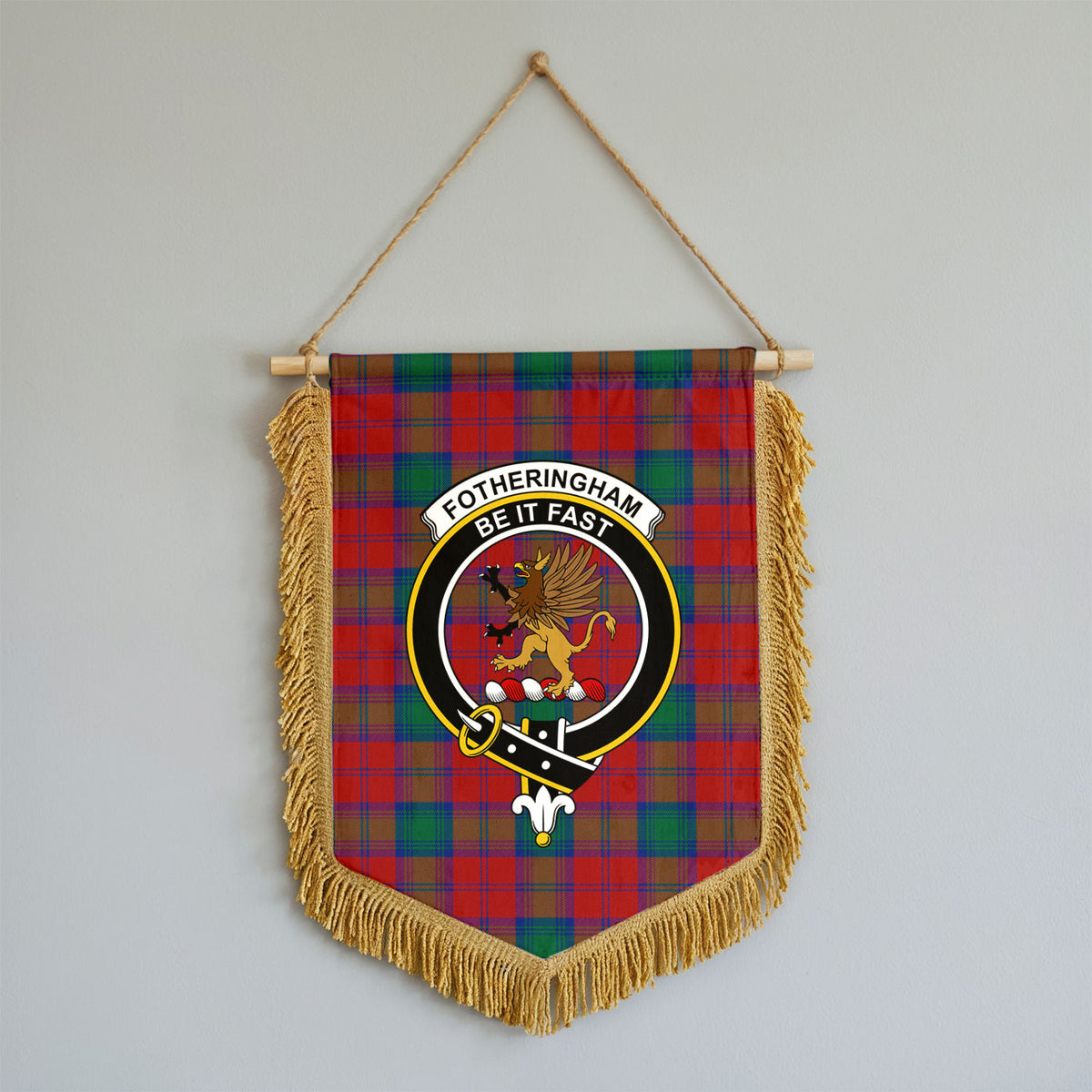 Fotheringham Tartan Crest Wall Hanging Banner - Wood Pole