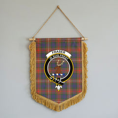 Fraser (of Lovat) Hunting Modern Tartan Crest Wall Hanging Banner - Wood Pole