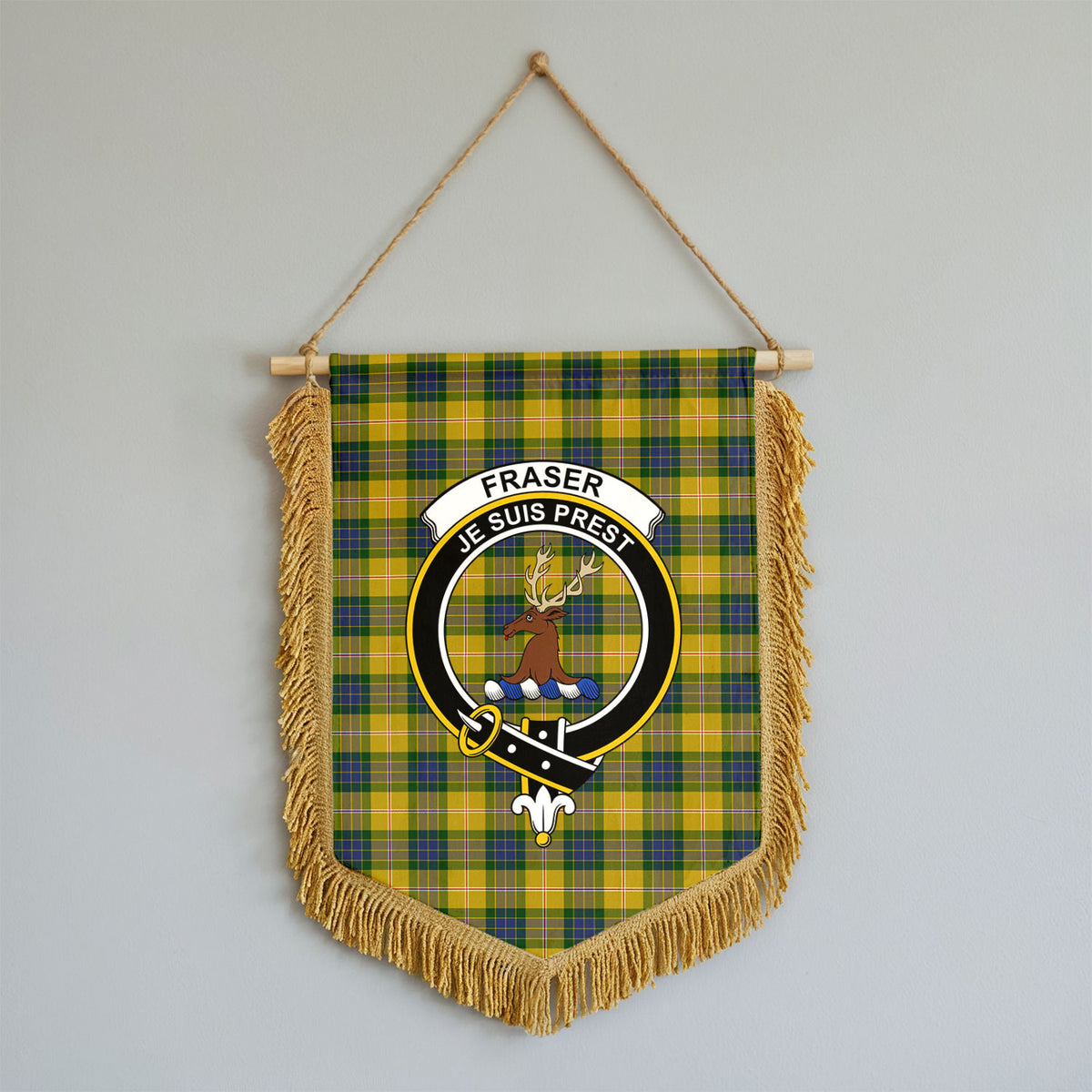 Fraser (of Lovat) Yellow Tartan Crest Wall Hanging Banner - Wood Pole
