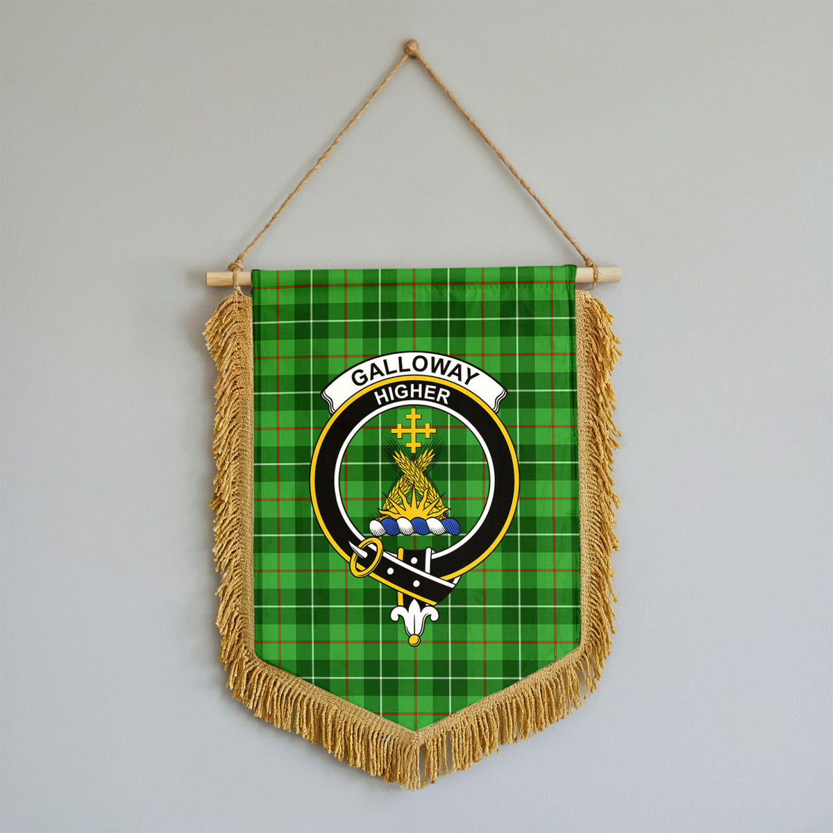 Galloway District Tartan Crest Wall Hanging Banner - Wood Pole